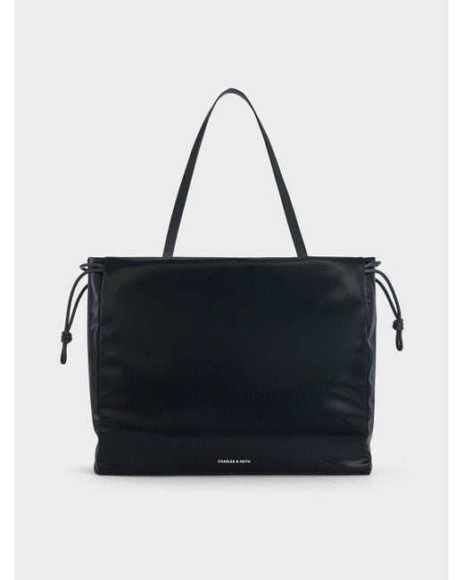 Charles & Keith Bethel Shiny Ruched Drawstring Tote Bag in
