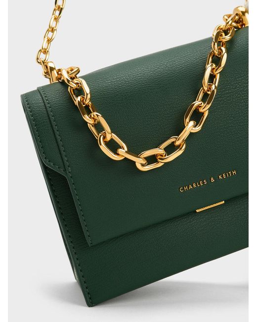 Black Front Flap Chain Handle Crossbody Bag - CHARLES & KEITH