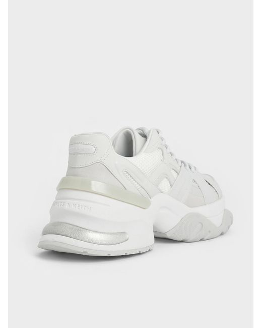 Charles & Keith White Mesh Contrast-Trim Chunky Sneakers