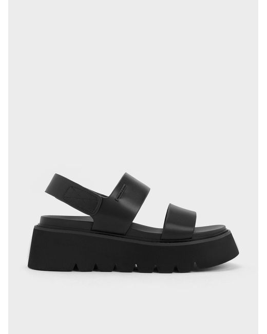 Charles & Keith Black Jadis Chunky Flatform Sandals