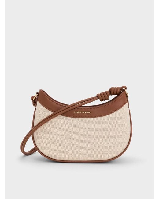 Charles & Keith Natural Sabine Canvas Knotted-Strap Curved Shoulder Bag