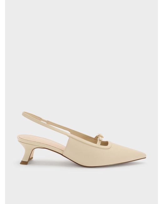 Charles & Keith Natural Buckle-Strap Slingback Pumps