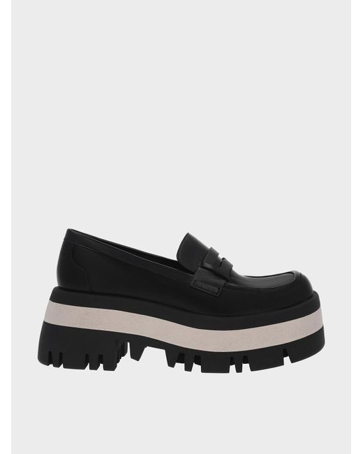 Charles & Keith Rainier Chunky Platform Penny Loafers in Black | Lyst