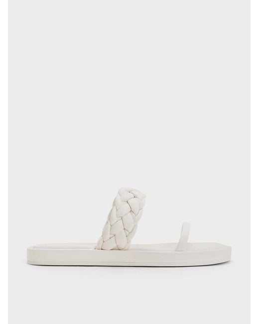 Charles & Keith White Braided-Strap Flatform Sandals