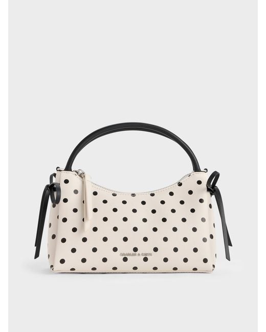 Charles & Keith Natural Hazel Polka-Dot Bow Top Handle Bag