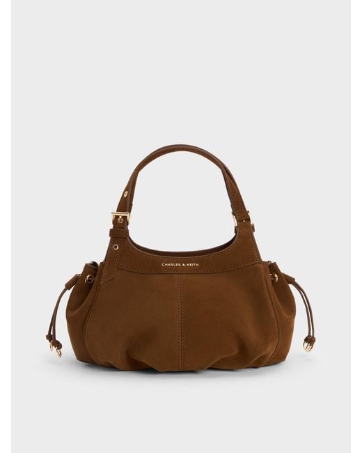 Charles & Keith Brown Mini Lillith Drawstring Bucket Bag