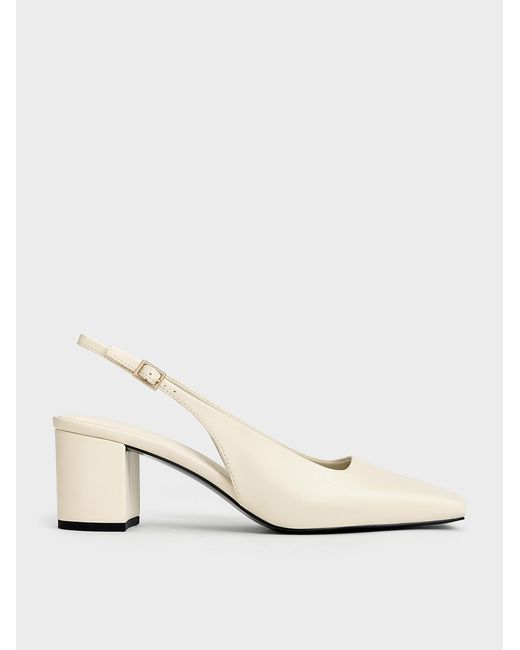 Charles & Keith Natural Square-toe Slingback Pumps