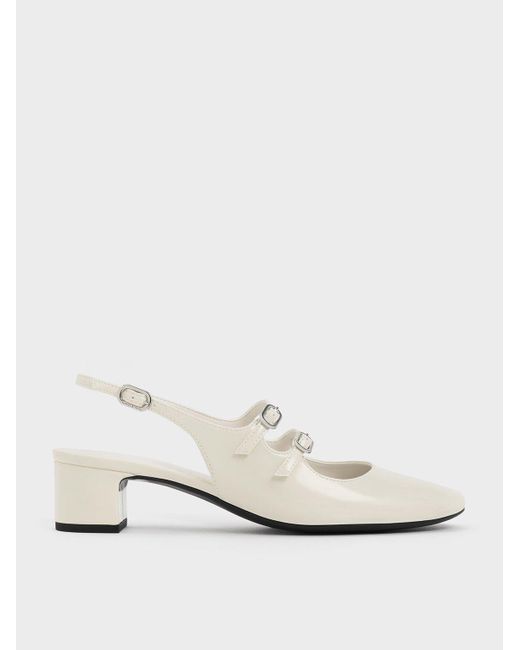 Charles & Keith White Double-strap Slingback Mary Jane Pumps