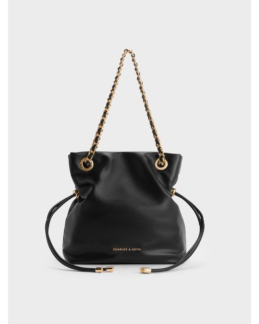Charles & Keith Black Sac Bandoulière À Double Poignée Et Lanière Tressée Arya