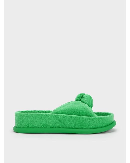 Charles & Keith Green Loey Textured Knotted Slides