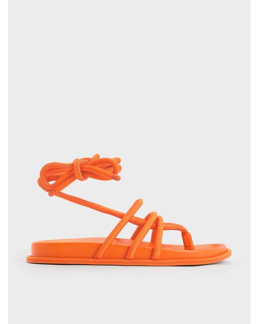 Charles & Keith Orange Toni Tubular Tie-around Sandals