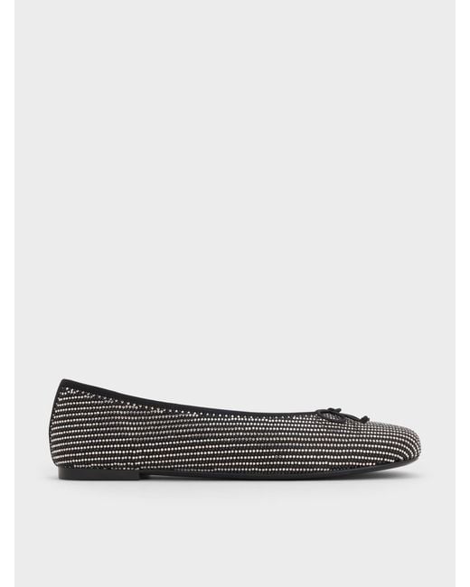 Charles & Keith White Satin Crystal Bow Ballet Flats
