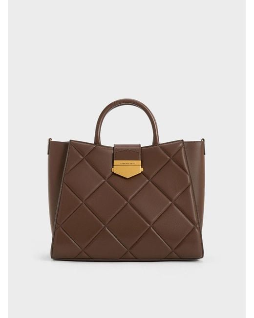 Charles & Keith Brown Vertigo Quilted Tote Bag