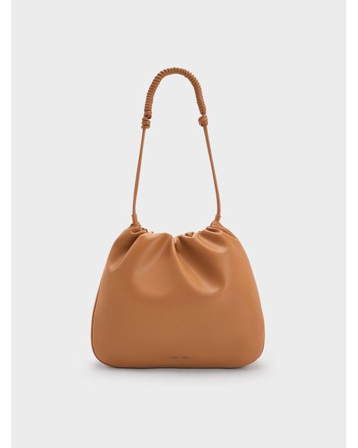 Charles & Keith White Lorelai Ruched Knotted-Strap Hobo Bag