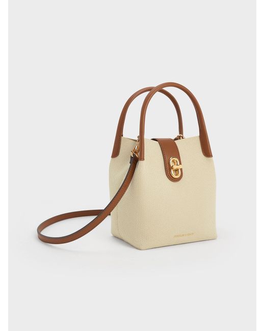 Charles & Keith Natural Aubrielle Canvas Bucket Bag