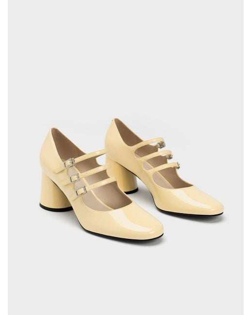 Charles & Keith Natural Claudie Patent Buckled Mary Janes