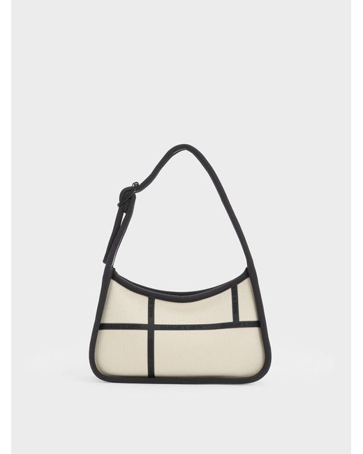 Charles & Keith White Avenue Contrast-trim Trapeze Shoulder Bag