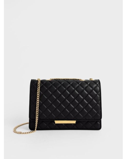 Charles & Keith Double Chain Handle Quilted Bag in Black | Lyst
