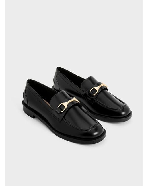 Charles & Keith Black Metallic-accent Loafers