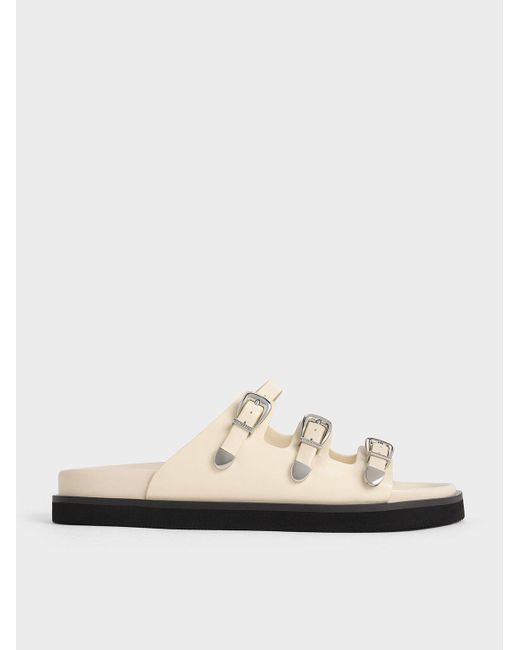 Charles & Keith White Buckled Triple-strap Sandals