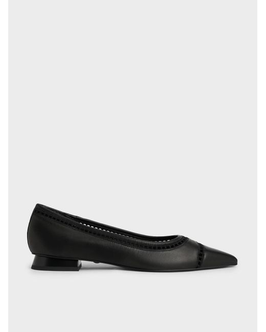 Charles & Keith Cut-out Leather Ballerina Flats in Black | Lyst