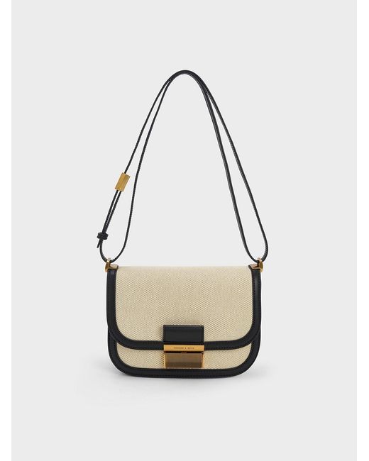 Charles & Keith White Charlot Canvas Crossbody Bag