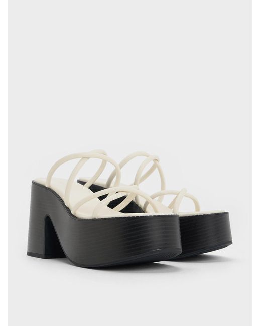 Charles & Keith Black Strappy Crossover Platform Mules