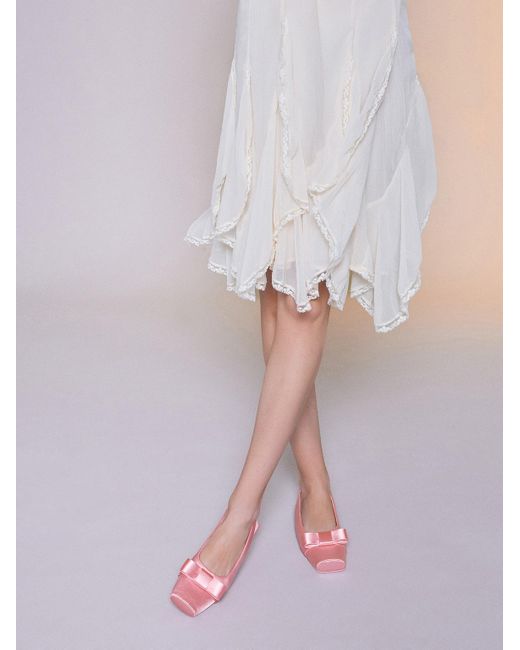 Charles & Keith Pink Satin Bow Slingback Ballet Flats