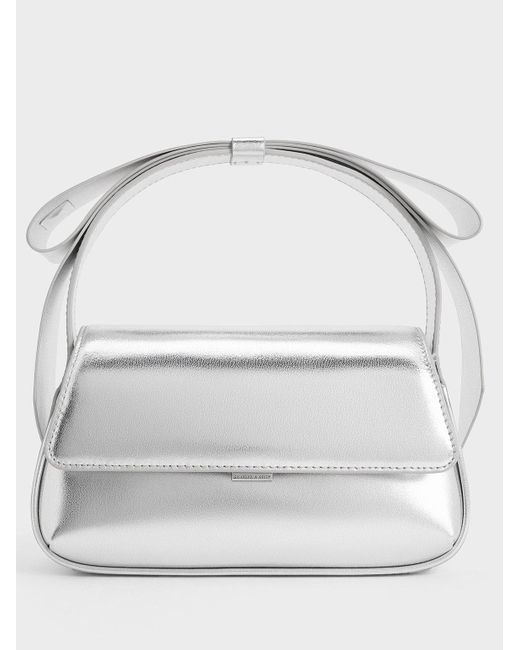 Charles & Keith Gray Leather Metallic Bow Top-handle Bag