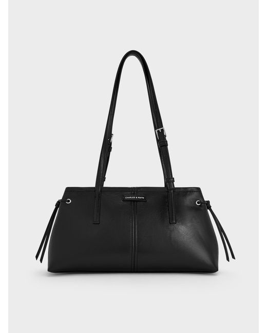Charles & Keith Black Noane Elongated-Handle Shoulder Bag