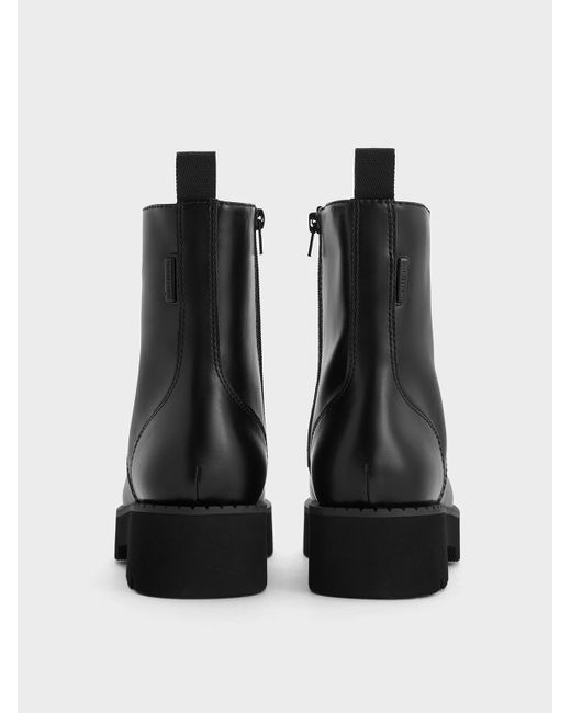 Charles & Keith Black Ridged-sole Lace-up Combat Boots