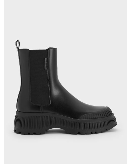 Charles & Keith Black Darra Ridged-Sole Chelsea Boots