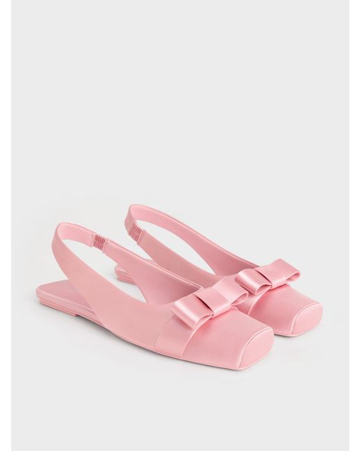 Charles & Keith Pink Satin Bow Slingback Ballet Flats
