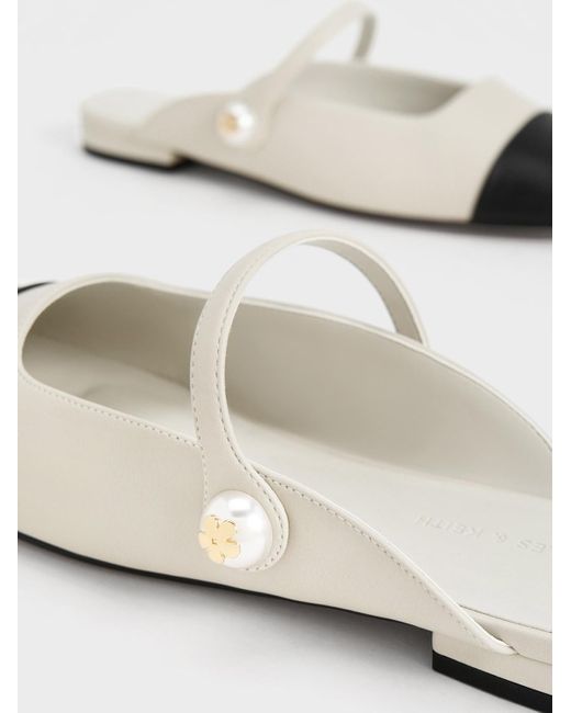 Charles & Keith White Pearl Embellished Flat Mules