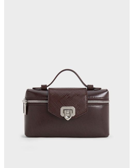 Charles & Keith Brown Arwen Top Handle Vanity Bag