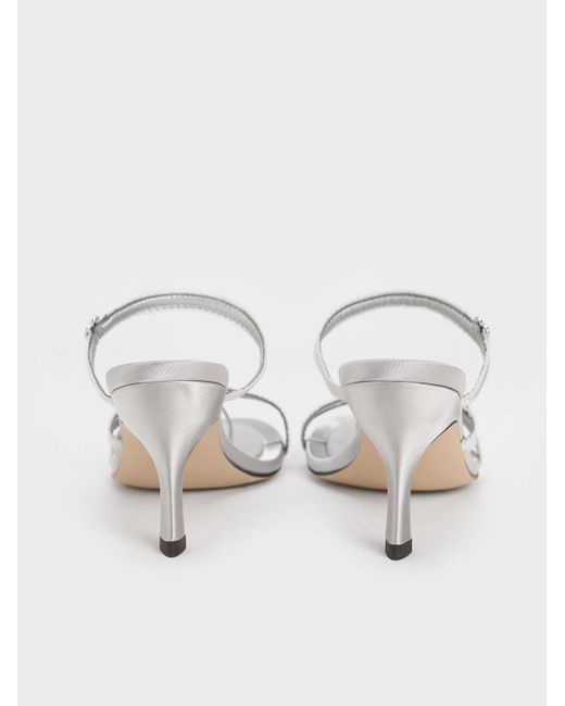 Charles & Keith White Satin Lace-strap Thong Sandals