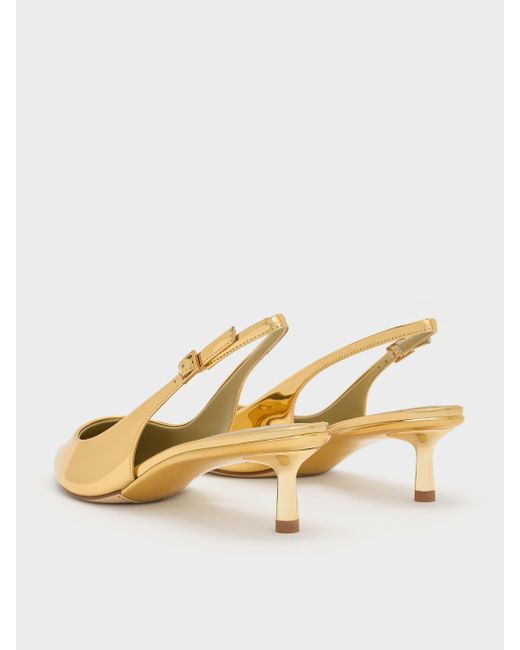 Charles & Keith Natural Curtis Metallic Pointed-Toe Kitten-Heel Slingback Pumps
