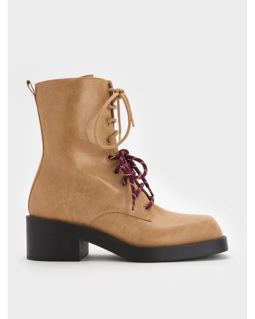 Charles & Keith Brown Logan Double-Lace Calf Boots