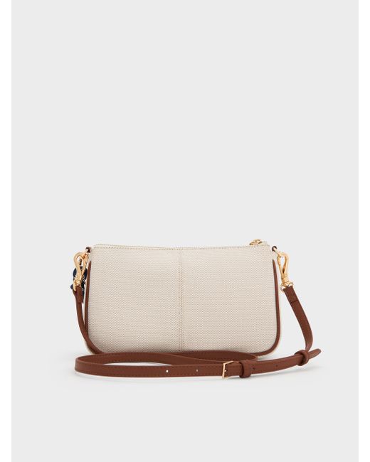 Charles & Keith White Addison Canvas Knotted-Rope Shoulder Bag