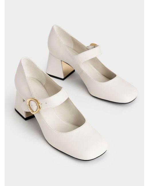 Charles & Keith Natural Buckled Mary Jane Pumps