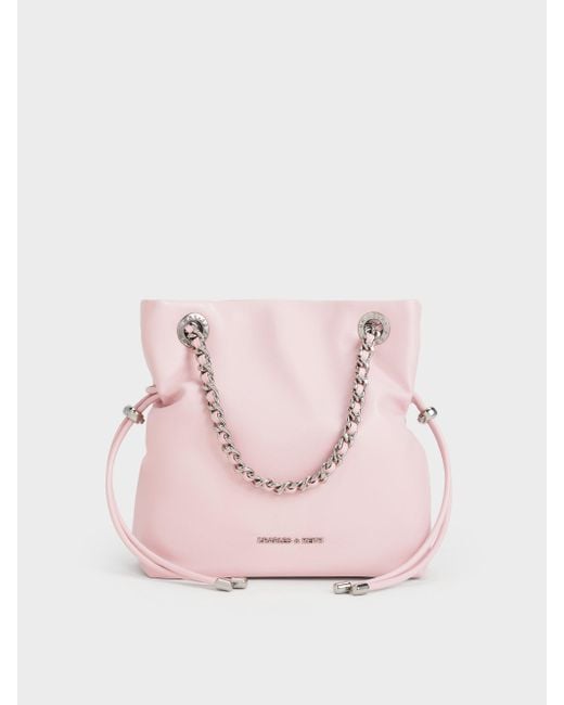 Charles & Keith Pink Arya Braided-Strap Double-Handle Crossbody Bag