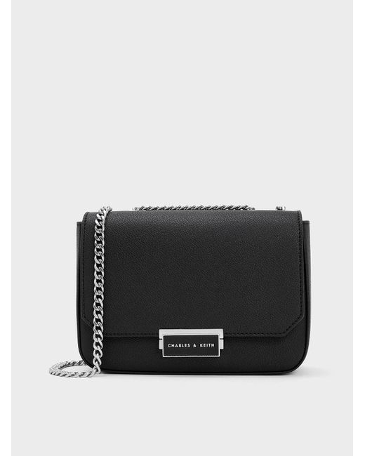 Charles & Keith Black Sue Chain-strap Shoulder Bag