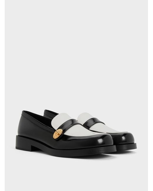 Charles & Keith Black Two-tone Metallic-buckle Strap Loafers