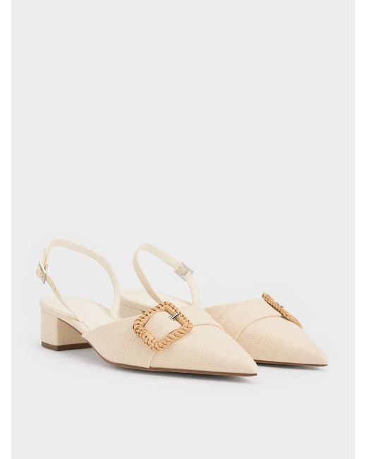 Charles & Keith Natural Woven-buckle Slingback Pumps