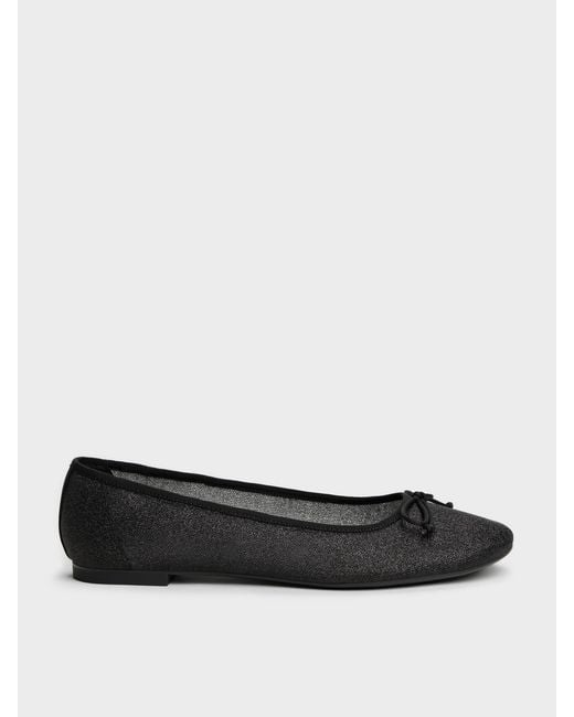 Charles & Keith White Glittered Mesh Bow Ballet Flats
