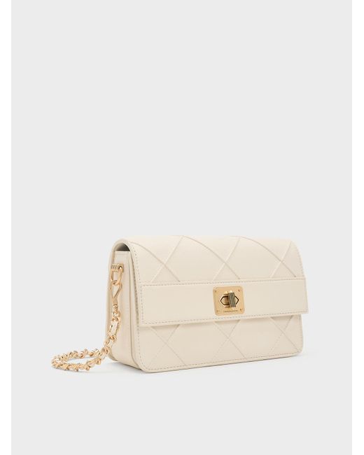 Charles & Keith Natural Eleni Quilted Crossbody Bag