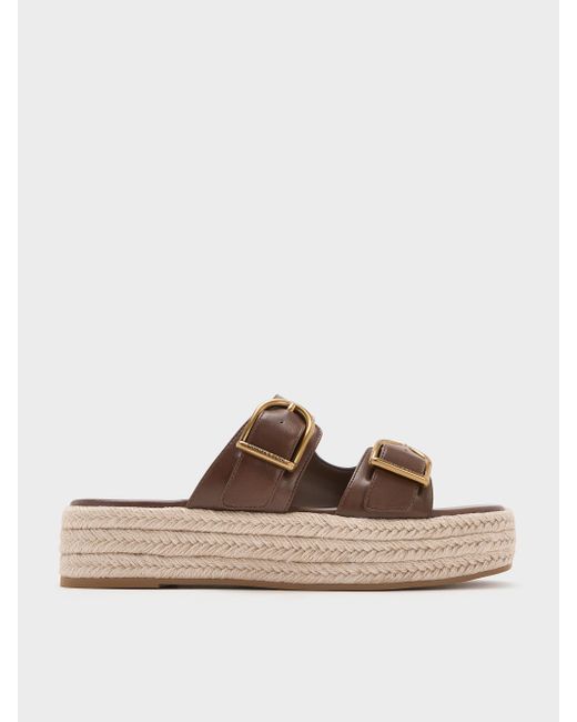 Charles & Keith Brown Double-Strap Espadrille Sandals