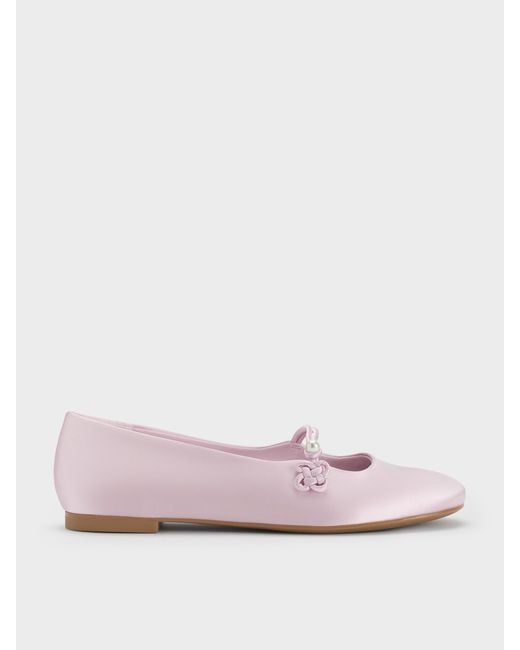 Charles & Keith Pink Orinda Knot-Pearl Mary Jane Flats