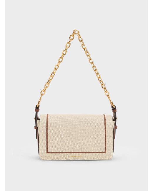 Charles & Keith Astra Chain Handle Canvas Bag in White | Lyst