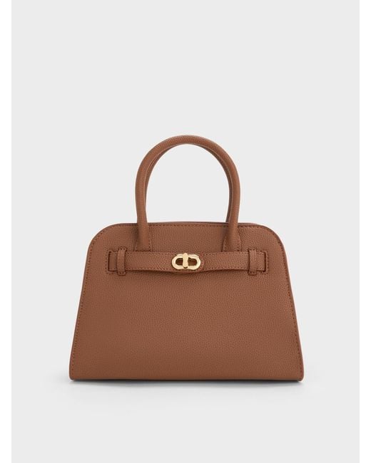 Charles & Keith Brown Aubrielle Belted Tote Bag